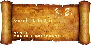 Kopják Endre névjegykártya